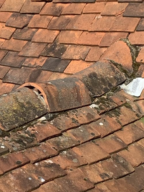 Gaps in the roof tiles