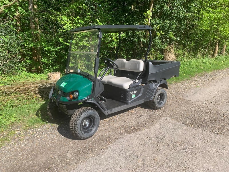 An electric 'golf buggy' type vehicle with 2 seats and a roof.